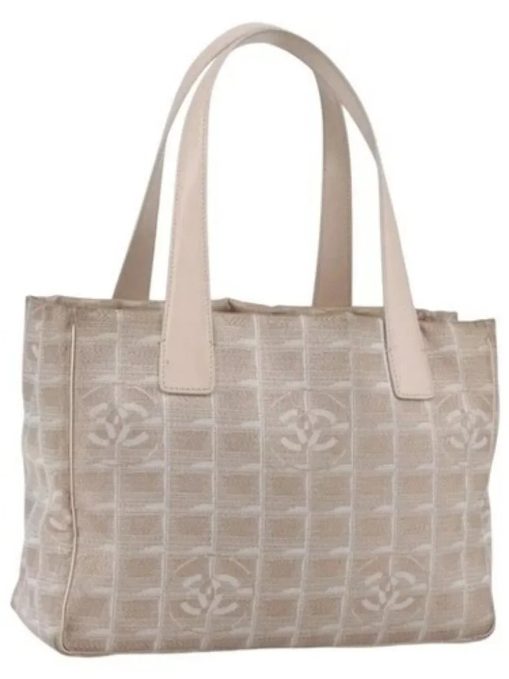 CHANEL New Travel Line Tote Bag Nylon Beige Silver CC Auth th6582